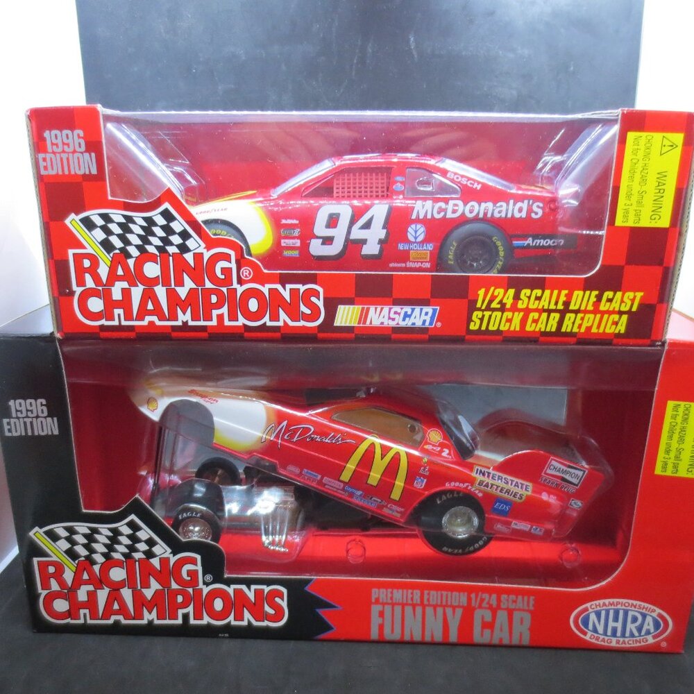 Vtg Racing Champions McDonald's 1997 Funny Car & 1996 Stock Car 1:24 Scale -NIB
